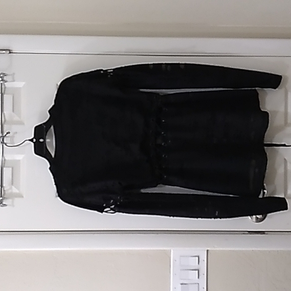 SALVAGE RARE Mesh Graphic Front Tie Cardigan. M - Picture 7 of 15